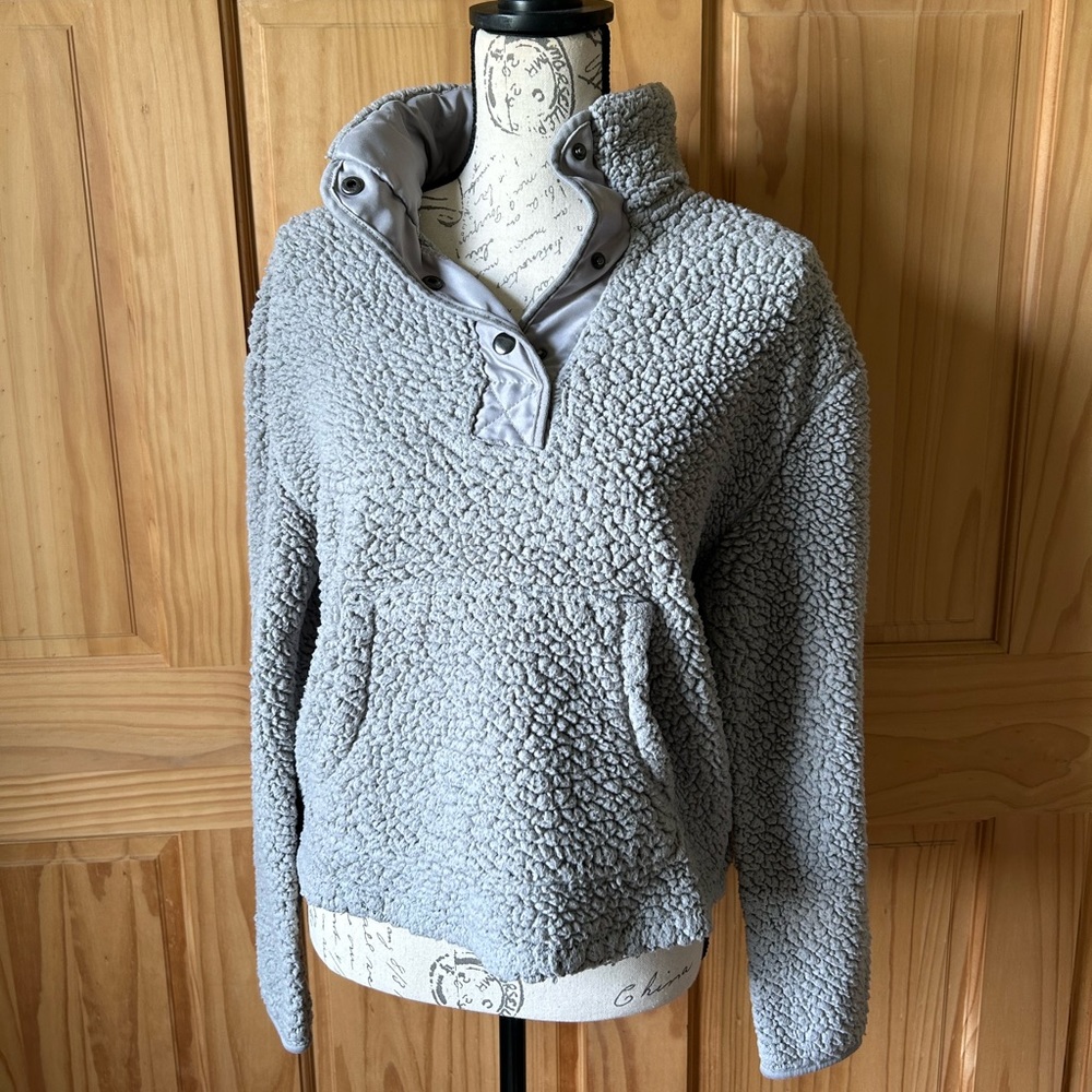 Fuzzy Wallflower Pullover Three Quarter Button Up Sweatshirt
